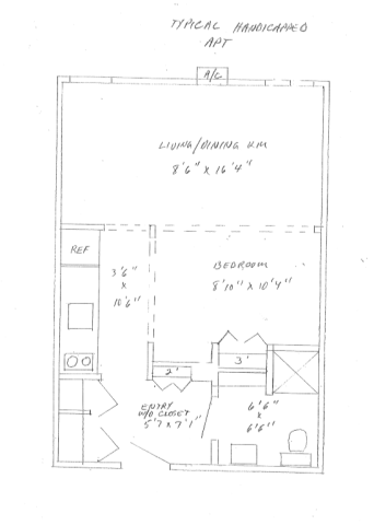 Floor plan for studio, 1 bath, 388 sqft
